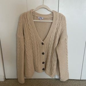 525 cable knit button up tan sweater